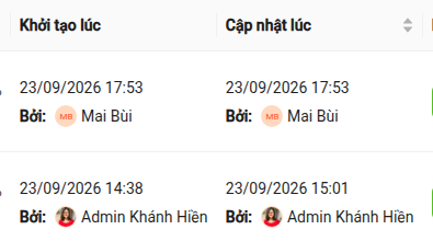 Cột Khởi tạo lúc và Cập nhật lúc