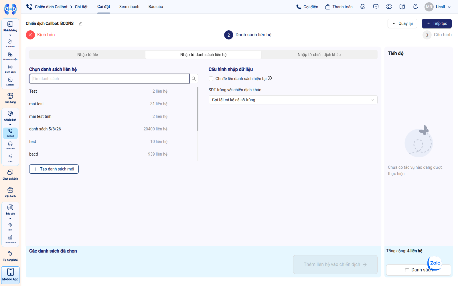 Phương thức 2: Nhập từ danh sách liên hệ CRM