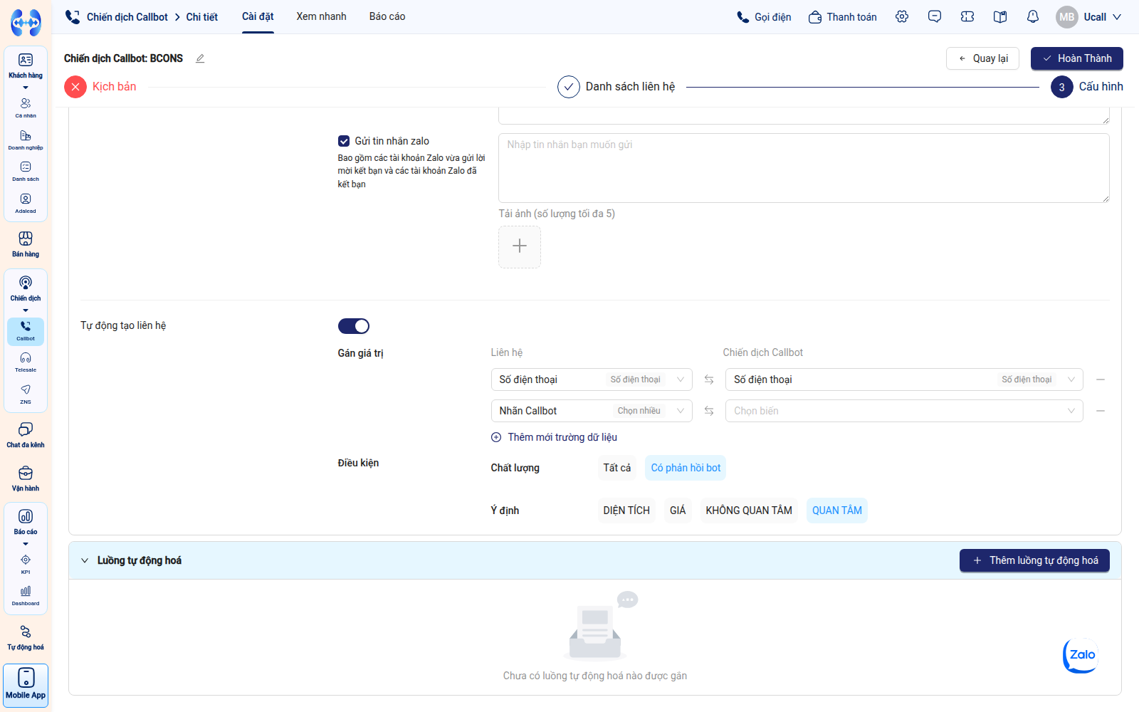 Cấu hình Tạo liên hệ CRM