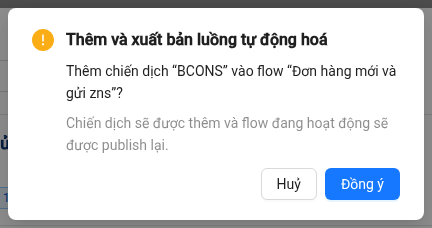 Hộp thoại xác nhận Thêm và xuất bản luồng